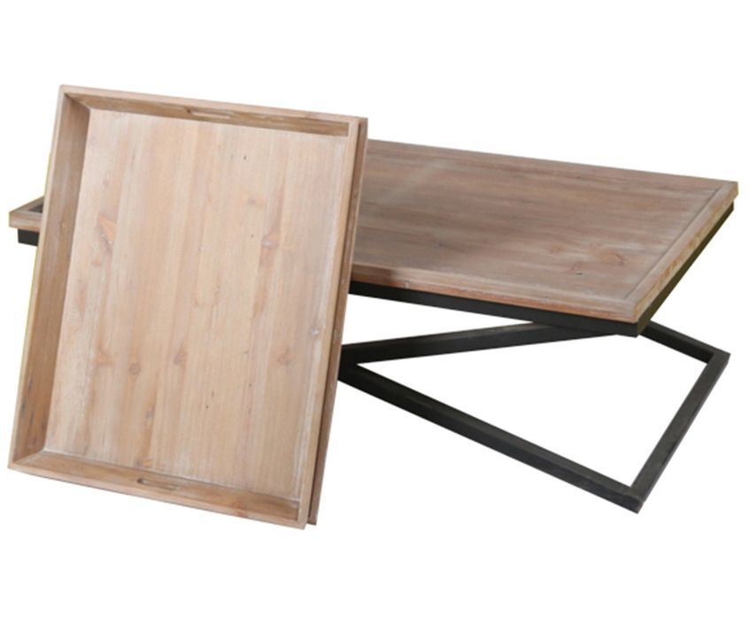 Table basse avec 2 plateaux modulables bois patiné clair Urah - Photo n°4
