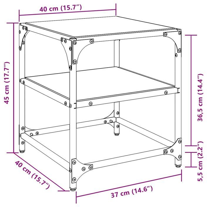 Table basse avec dessus en verre noir 40x40x45 cm acier - Photo n°9