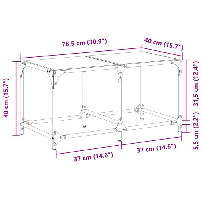 Table basse avec dessus en verre noir 78,5x40x40 cm acier - Photo n°9