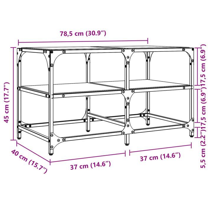 Table basse avec dessus en verre noir 78,5x40x45 cm acier - Photo n°9