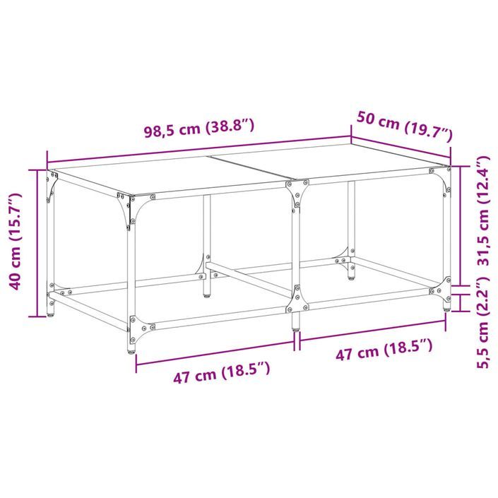 Table basse avec dessus en verre noir 98,5x50x40 cm acier - Photo n°9