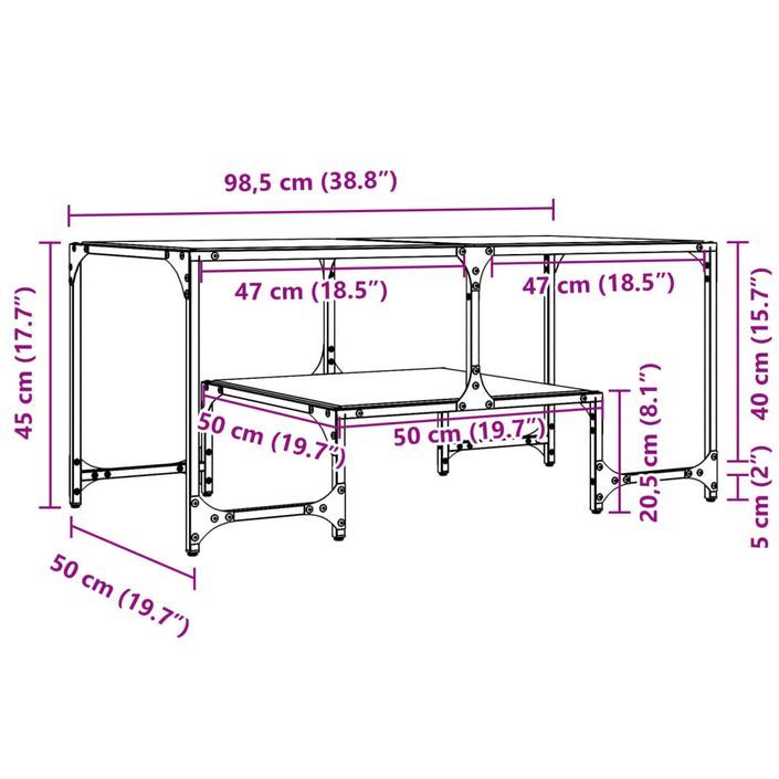 Table basse avec dessus en verre noir 98,5x50x45 cm acier - Photo n°9