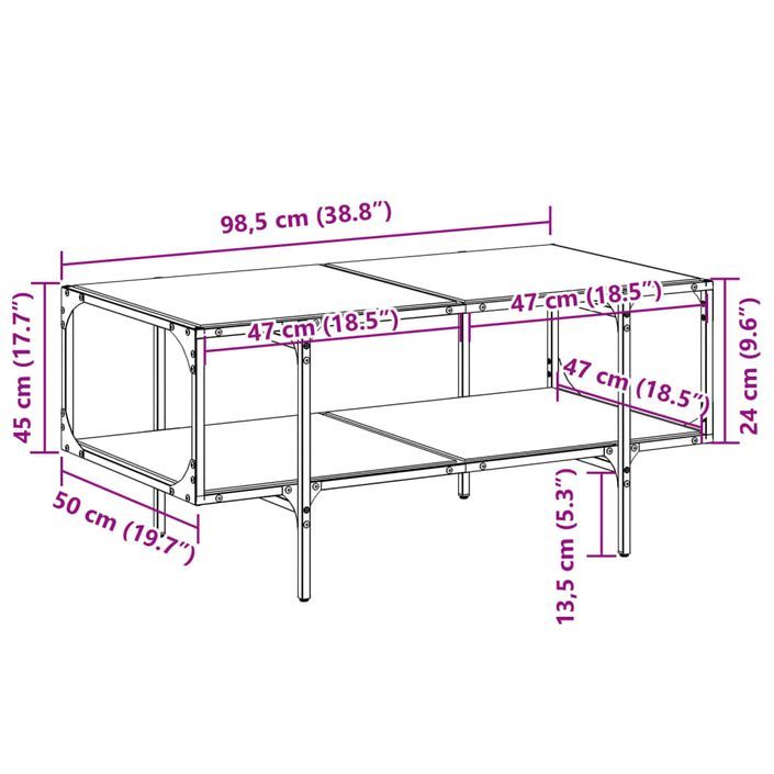 Table basse avec dessus en verre noir 98,5x50x45 cm acier - Photo n°9