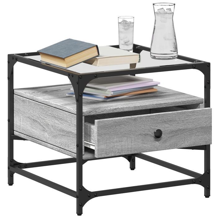 Table basse avec dessus en verre sonoma gris 50x50x45 acier - Photo n°3