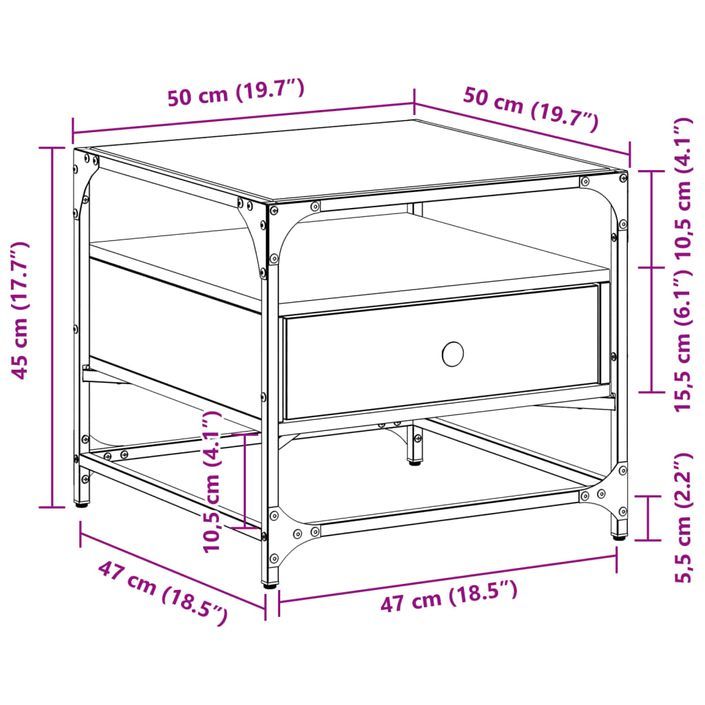 Table basse avec dessus en verre sonoma gris 50x50x45 acier - Photo n°10