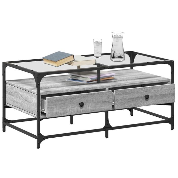 Table basse avec dessus en verre sonoma gris 98,5x50x45cm acier - Photo n°3