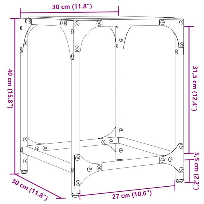 Table basse avec dessus en verre transparent 30x30x40 cm acier - Photo n°9