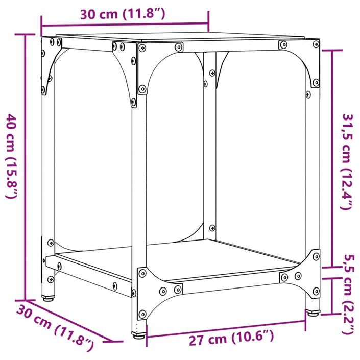 Table basse avec dessus en verre transparent 30x30x40 cm acier - Photo n°9