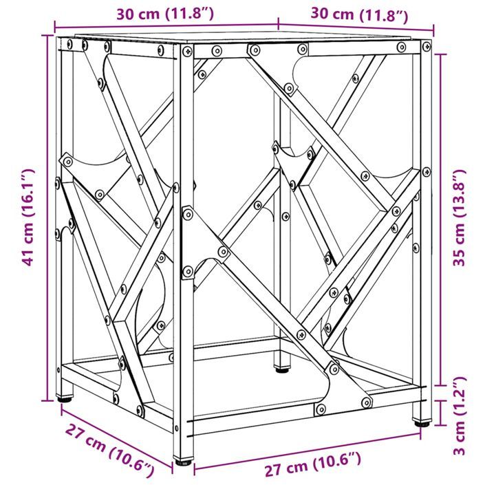 Table basse avec dessus en verre transparent 30x30x41 cm acier - Photo n°9