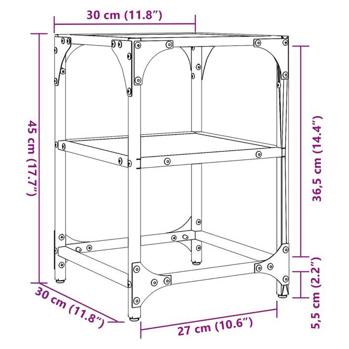 Table basse avec dessus en verre transparent 30x30x45 cm acier - Photo n°9