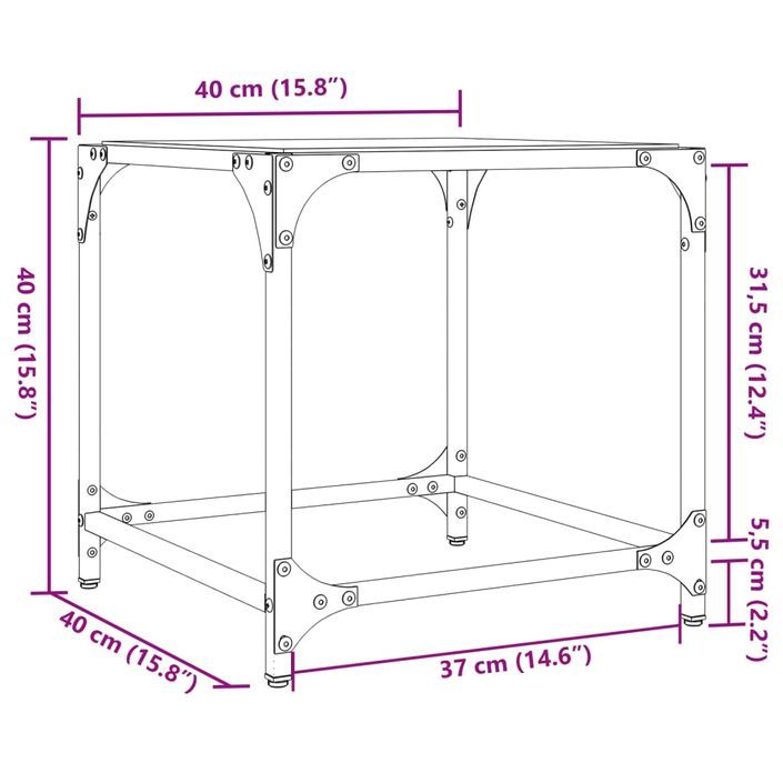 Table basse avec dessus en verre transparent 40x40x40 cm acier - Photo n°9