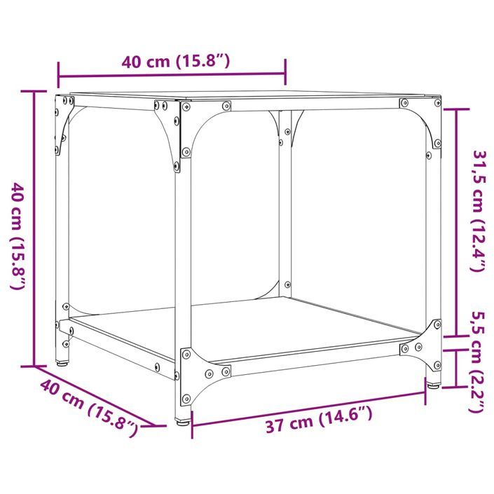 Table basse avec dessus en verre transparent 40x40x40 cm acier - Photo n°9