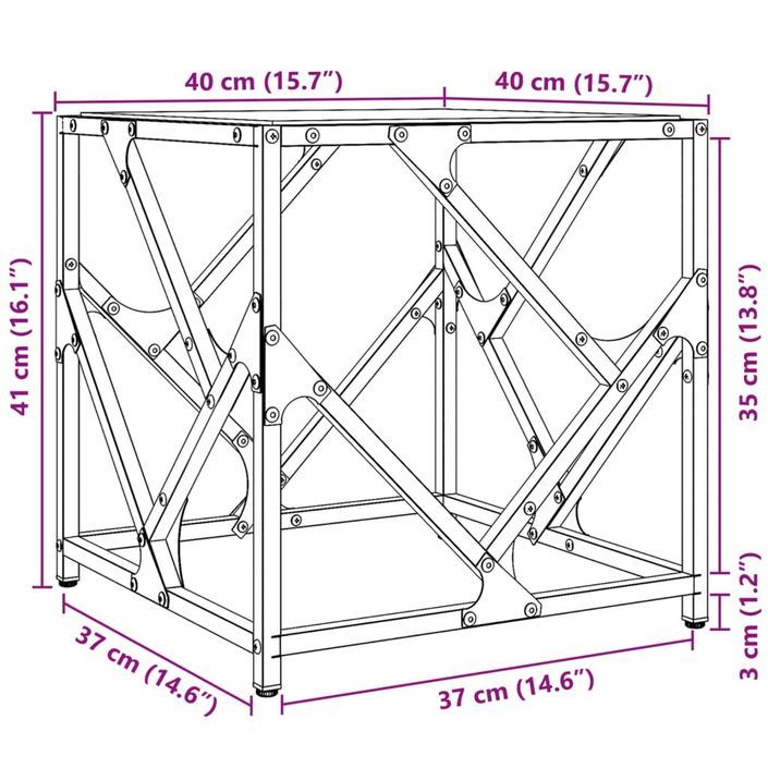 Table basse avec dessus en verre transparent 40x40x41 cm acier - Photo n°9