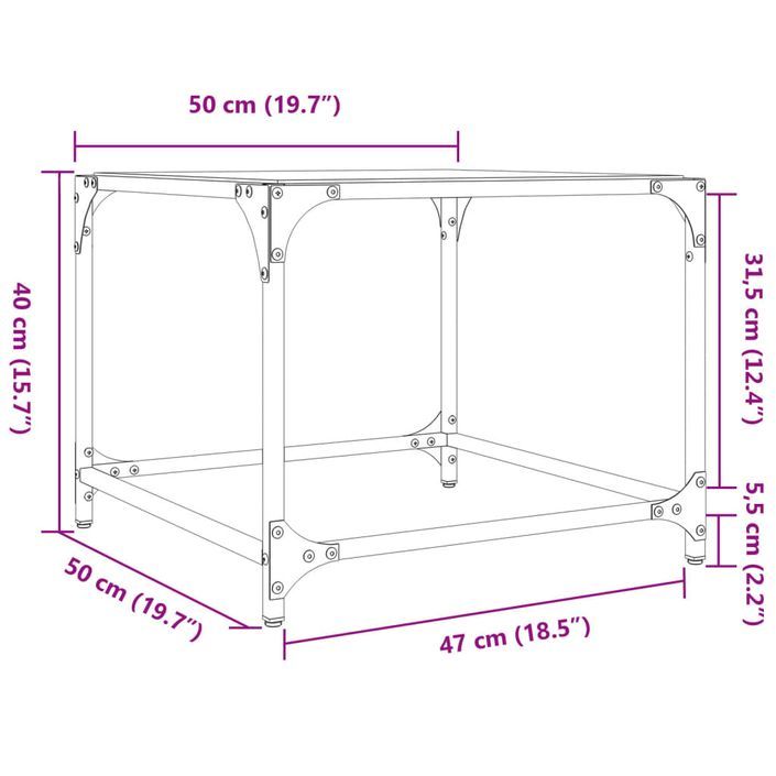 Table basse avec dessus en verre transparent 50x50x40 cm acier - Photo n°9