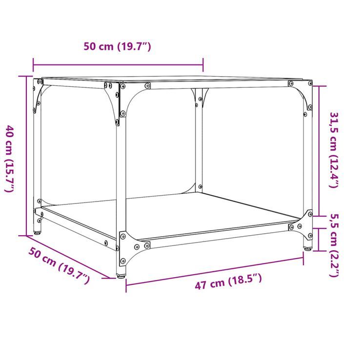 Table basse avec dessus en verre transparent 50x50x40 cm acier - Photo n°9