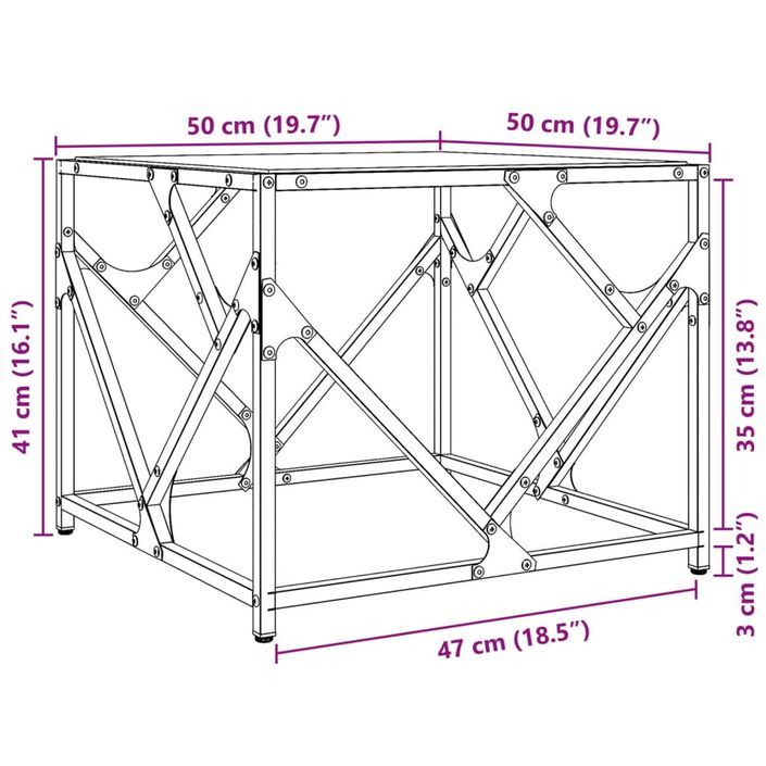 Table basse avec dessus en verre transparent 50x50x41 cm acier - Photo n°9