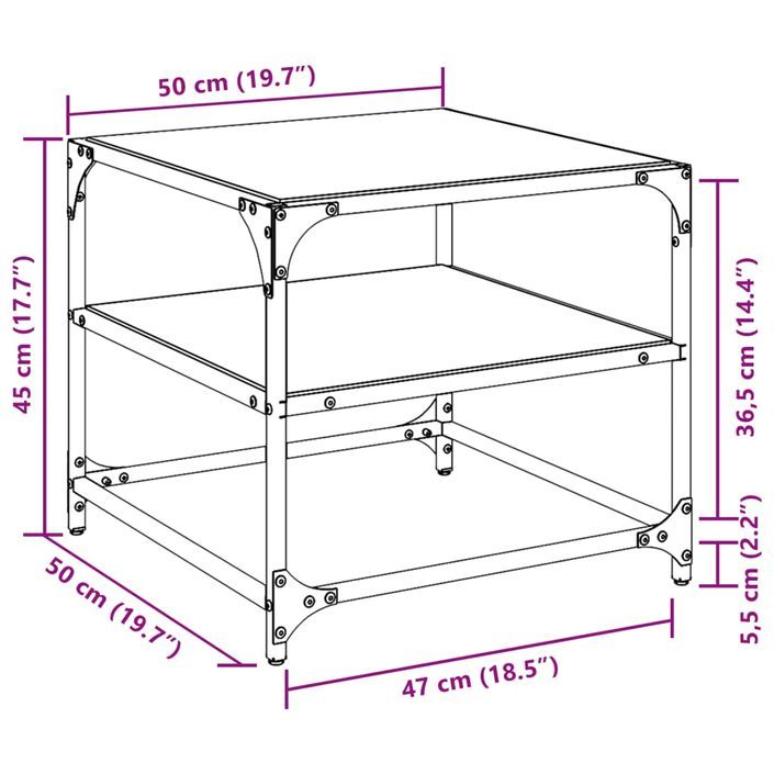 Table basse avec dessus en verre transparent 50x50x45 cm acier - Photo n°9