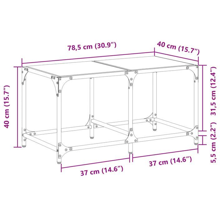 Table basse avec dessus en verre transparent 78,5x40x40cm acier - Photo n°9