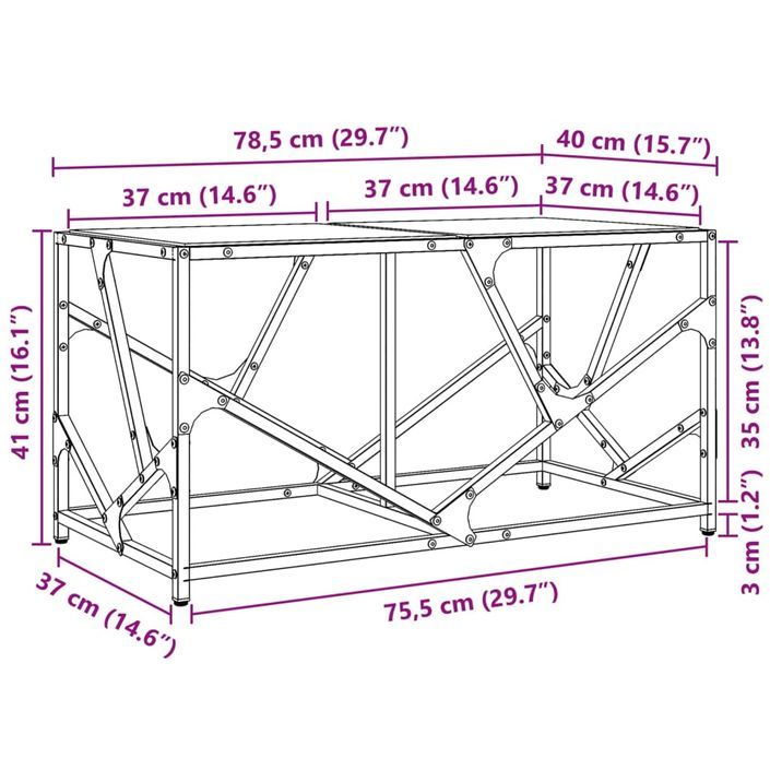 Table basse avec dessus en verre transparent 78,5x40x41cm acier - Photo n°9