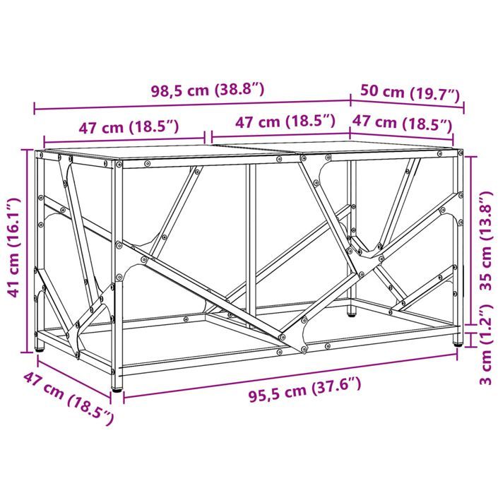 Table basse avec dessus en verre transparent 98,5x50x41cm acier - Photo n°9