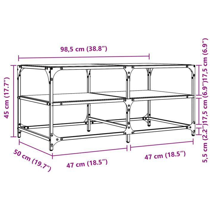 Table basse avec dessus en verre transparent 98,5x50x45cm acier - Photo n°9