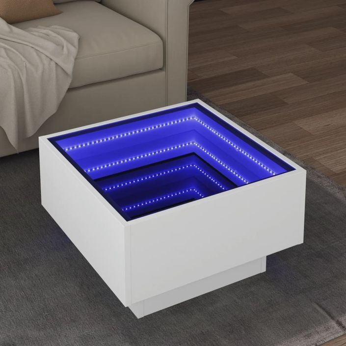 Table basse avec LED blanc 50x50x30 cm bois d'ingénierie - Photo n°1