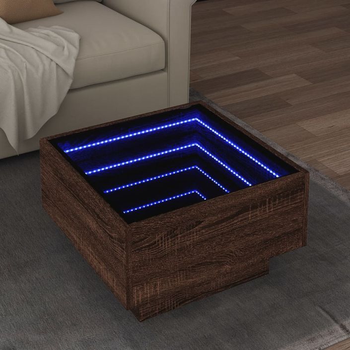 Table basse avec LED chêne marron 50x50x30 cm bois d'ingénierie - Photo n°1