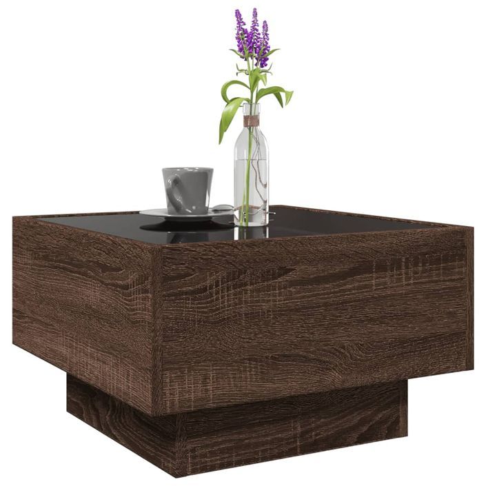 Table basse avec LED chêne marron 50x50x30 cm bois d'ingénierie - Photo n°5