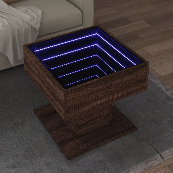 Table basse avec LED chêne marron 50x50x45 cm bois d'ingénierie - Photo n°1