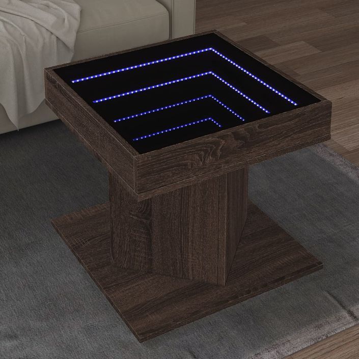 Table basse avec LED chêne marron 50x50x45 cm bois d'ingénierie - Photo n°1