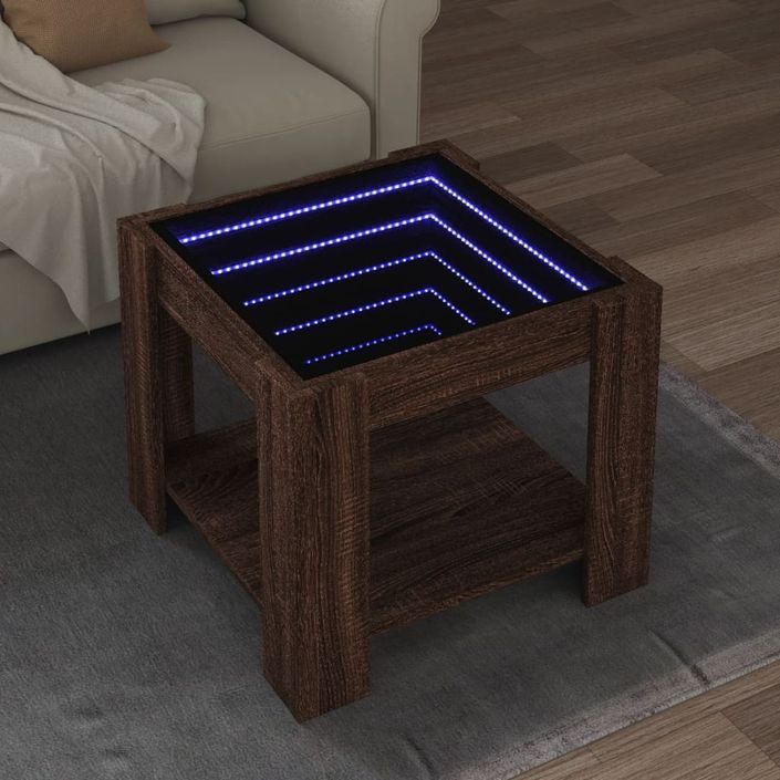 Table basse avec LED chêne marron 53x53x45 cm bois d'ingénierie - Photo n°1