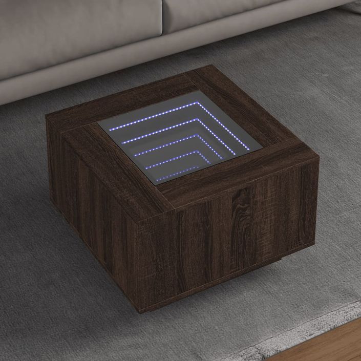 Table basse avec LED chêne marron 60x60x40 cm bois d'ingénierie - Photo n°1