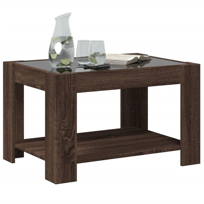 Table basse avec LED chêne marron 73x53x45 cm bois d'ingénierie - Photo n°5