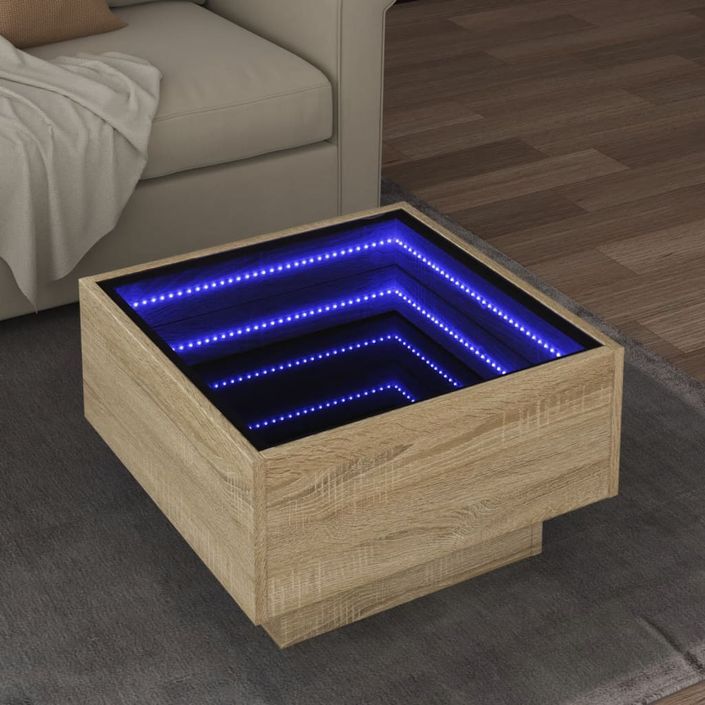 Table basse avec LED chêne sonoma 50x50x30 cm bois d'ingénierie - Photo n°1