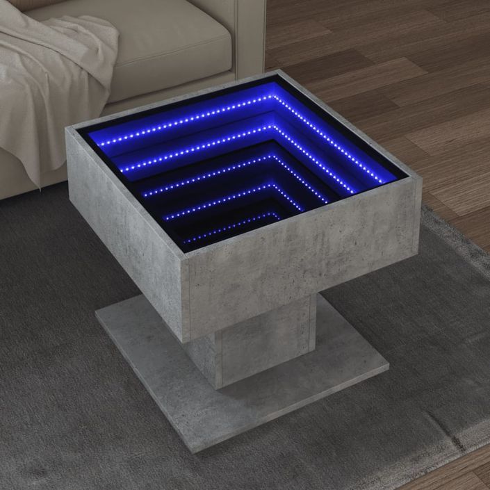 Table basse avec LED gris béton 50x50x45 cm bois d'ingénierie - Photo n°1