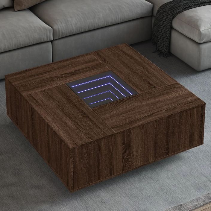 Table basse avec LED infini chêne marron 100x100x40 cm - Photo n°1