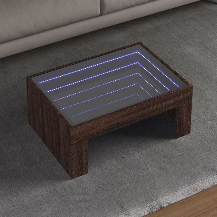 Table basse avec LED infini chêne marron 70x50x30 cm - Photo n°1