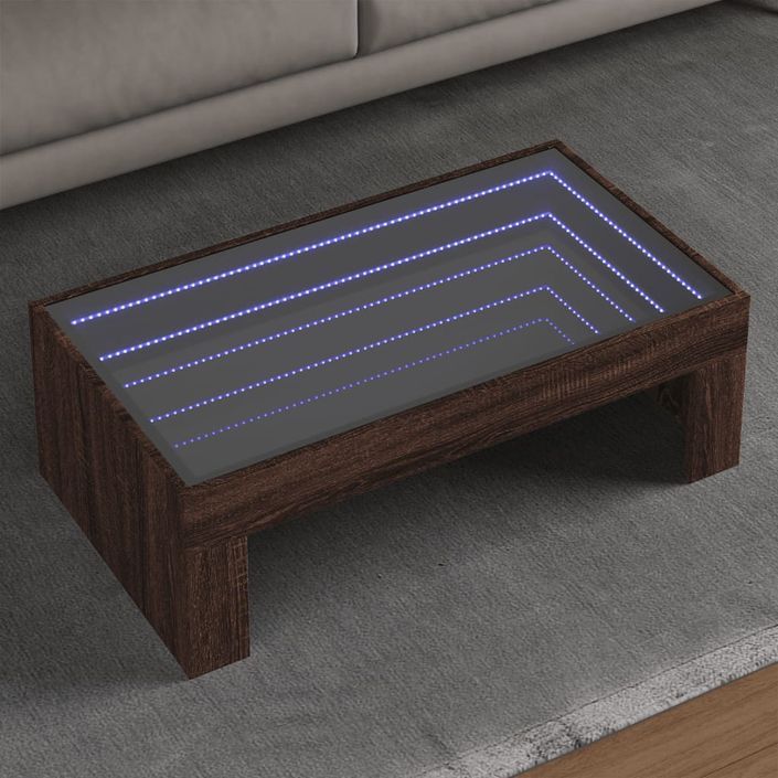 Table basse avec LED infini chêne marron 90x50x30 cm - Photo n°1