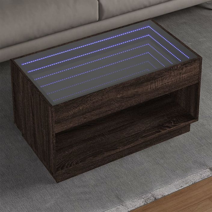 Table basse avec LED infini chêne marron 90x50x50 cm - Photo n°1