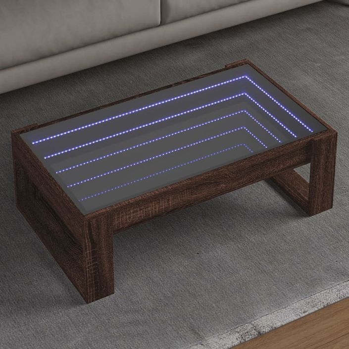 Table basse avec LED infini chêne marron 90x53x30 cm - Photo n°1