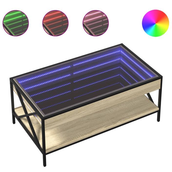 Table basse avec LED infini chêne sonoma 90x50x38 cm - Photo n°2