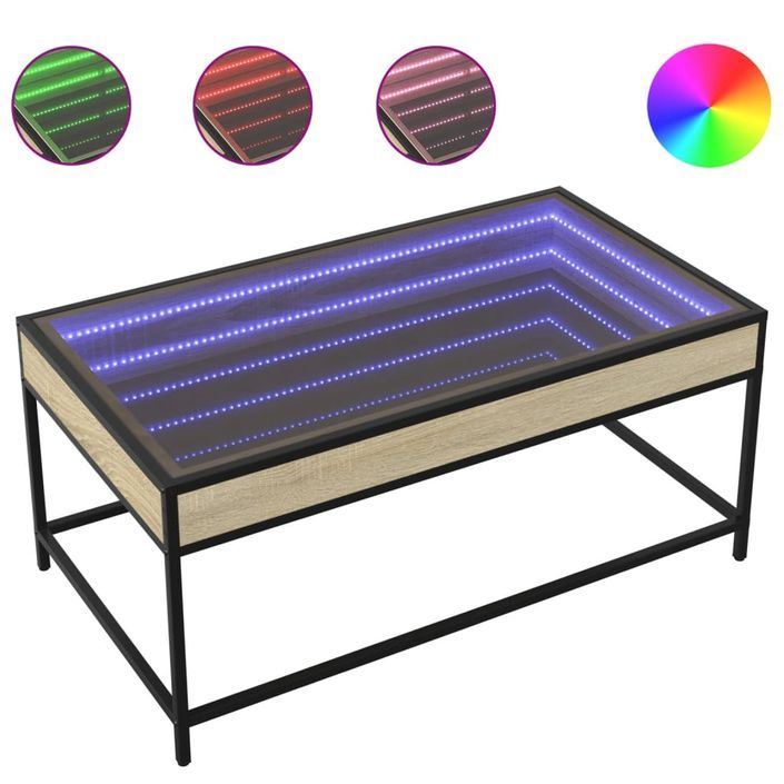 Table basse avec LED infini chêne sonoma 90x50x41 cm - Photo n°2