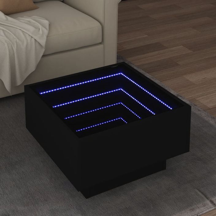 Table basse avec LED noir 50x50x30 cm bois d'ingénierie - Photo n°1