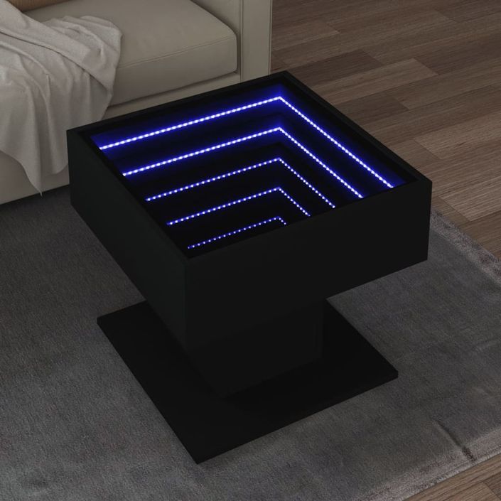 Table basse avec LED noir 50x50x45 cm bois d'ingénierie - Photo n°1