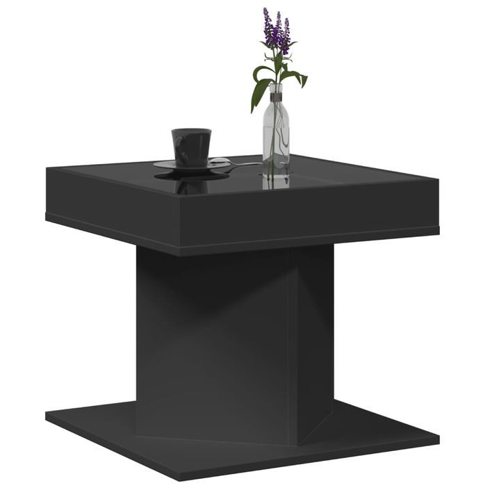 Table basse avec LED noir 50x50x45 cm bois d'ingénierie - Photo n°5