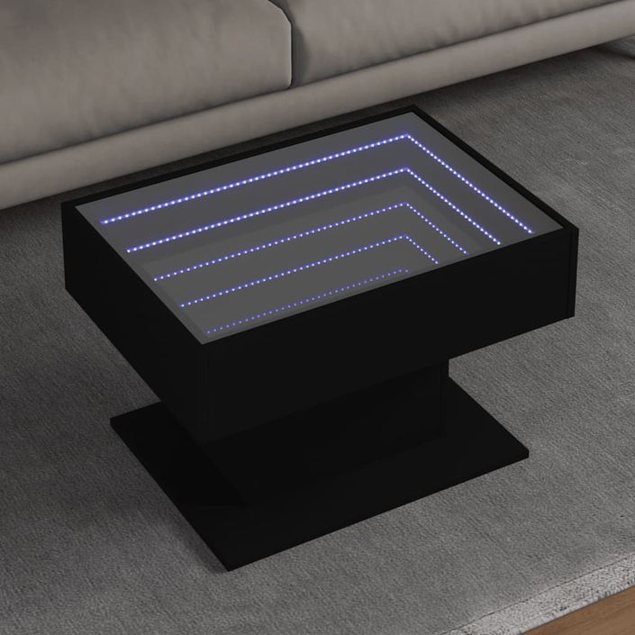 Table basse avec LED noir 70x50x45 cm bois d'ingénierie - Photo n°1