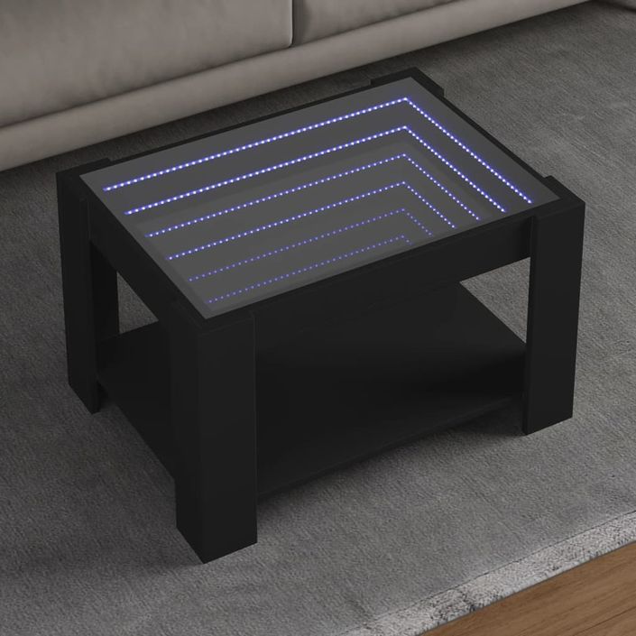 Table basse avec LED noir 73x53x45 cm bois d'ingénierie - Photo n°1