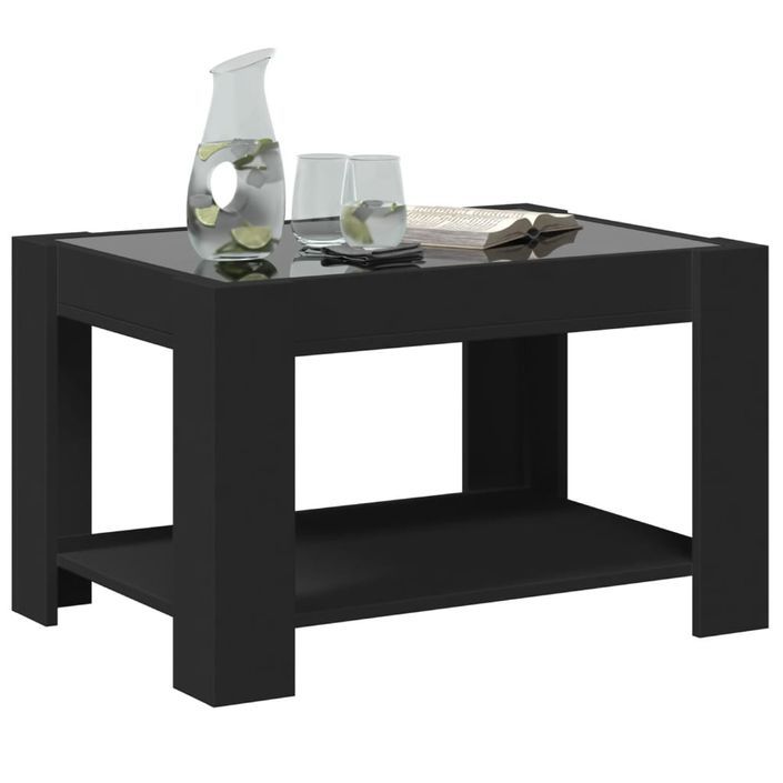 Table basse avec LED noir 73x53x45 cm bois d'ingénierie - Photo n°5