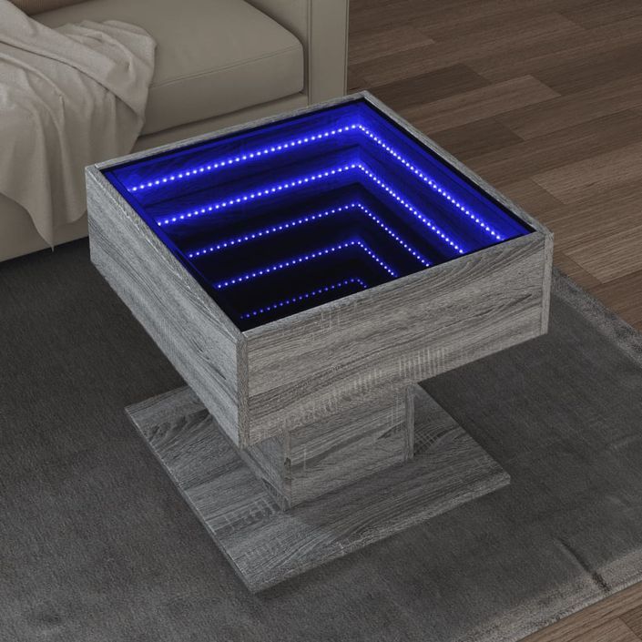 Table basse avec LED sonoma gris 50x50x45 cm bois d'ingénierie - Photo n°1