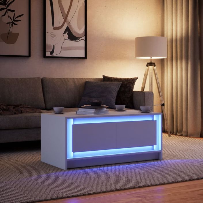 Table basse avec lumières LED blanc bois d'ingénierie - Photo n°4